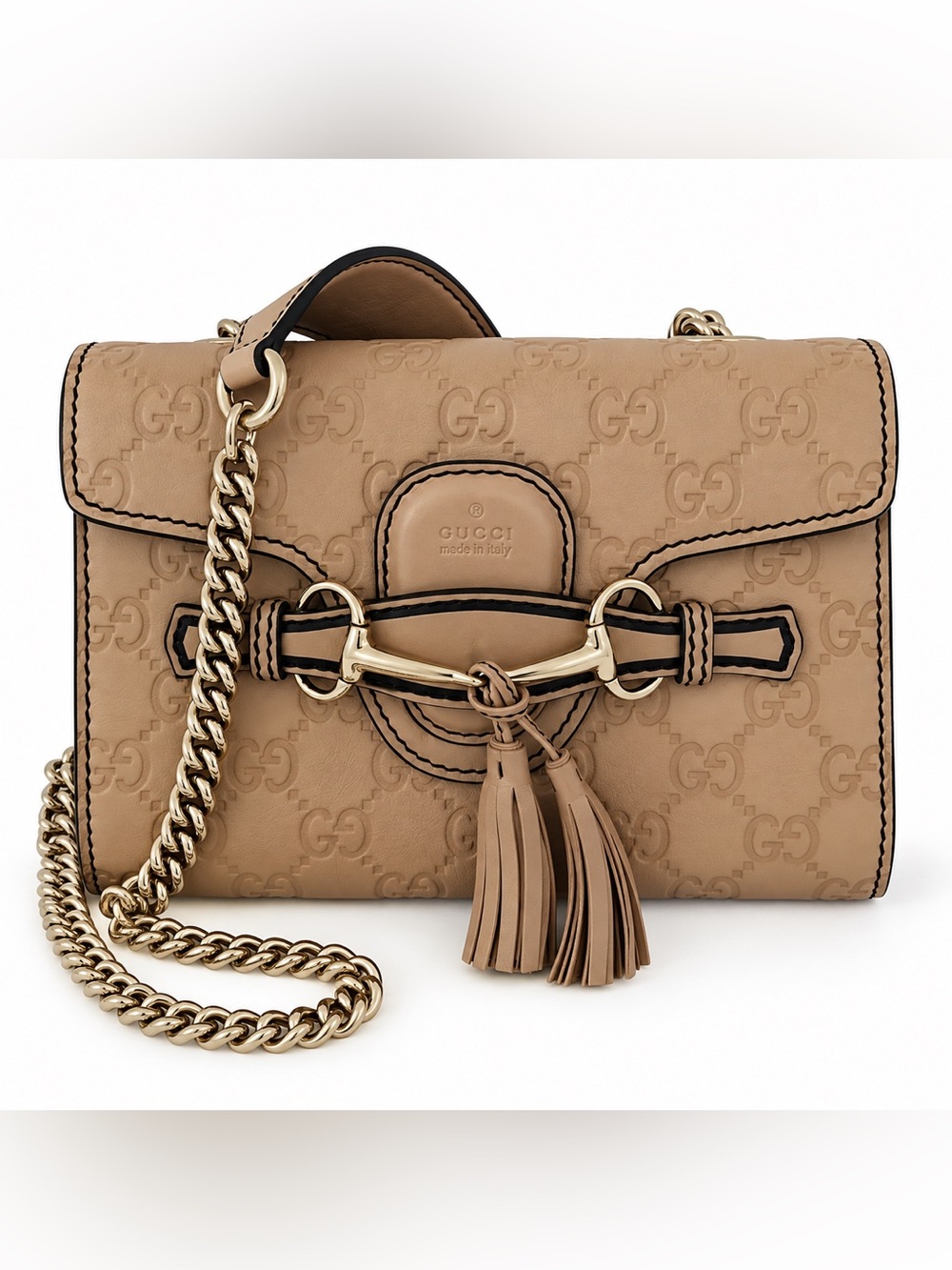 Gucci Emily Mini Guccissima Horsebit Calfskin Bag Beige 295402